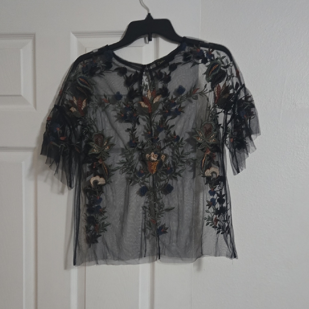 Dalia Collection Black Floral Embroidered Blouse - Picture 2 of 5